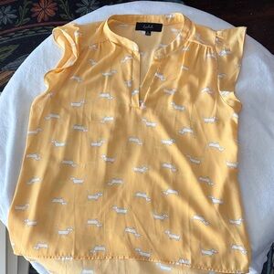 Bright Yellow Dachshund Print Blouse by Lipslide